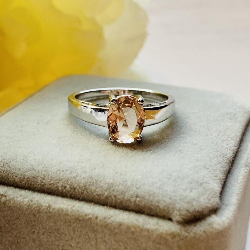 Oval Pink Stone Sterling Silver Ring
